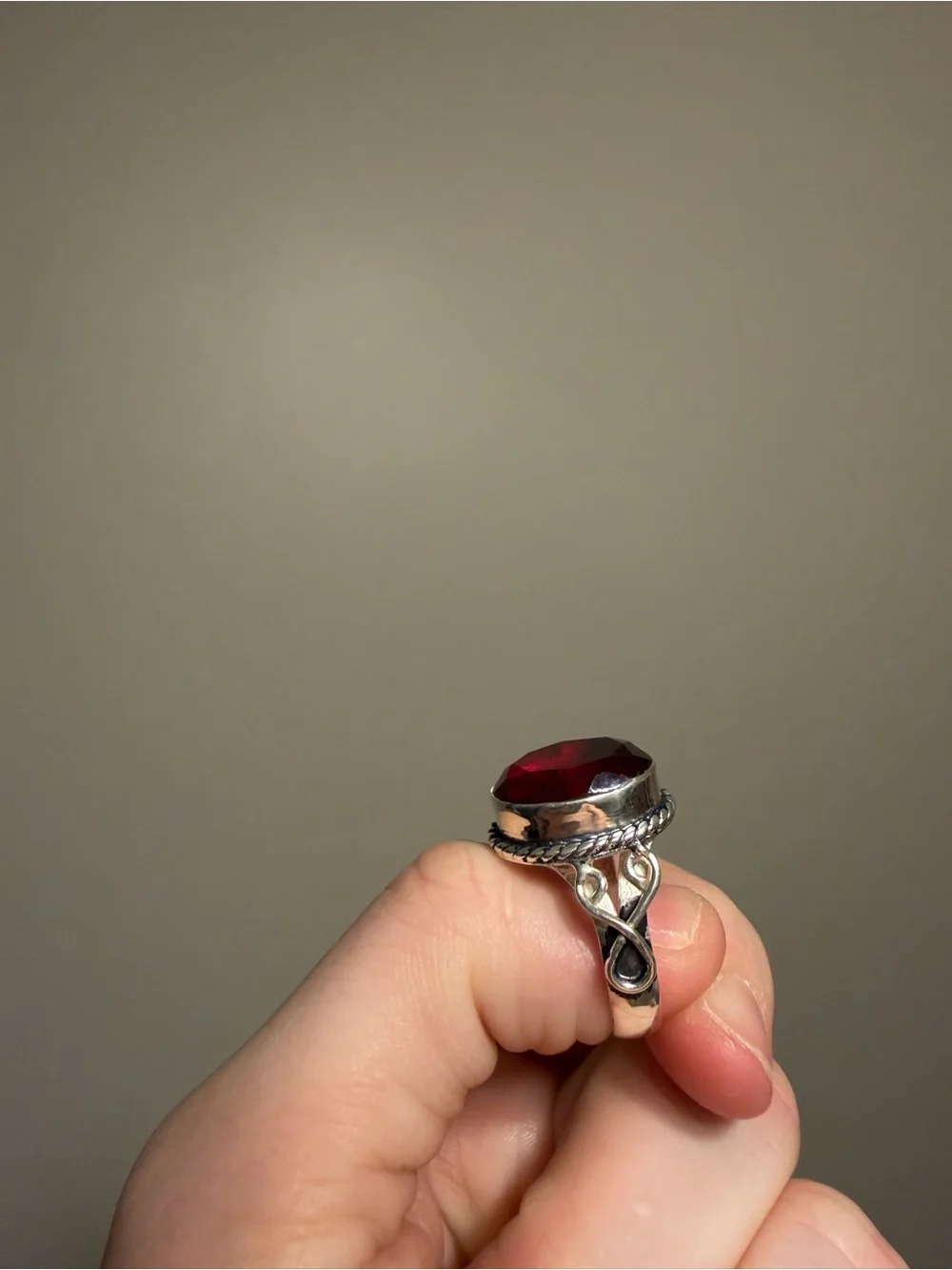 925 Sterling Silver Large Red Garnet Style Oval